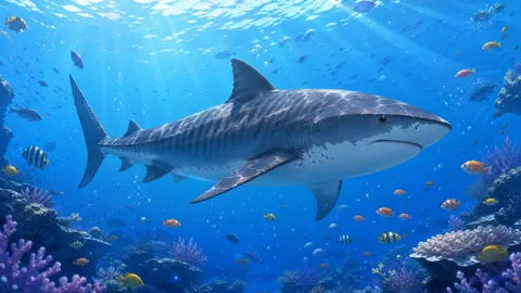 Tiger Shark Above Coral Reef