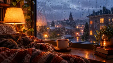 Sleeping Cat by Rainy Window