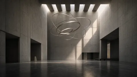 Brutalist Museum With Metal Rings