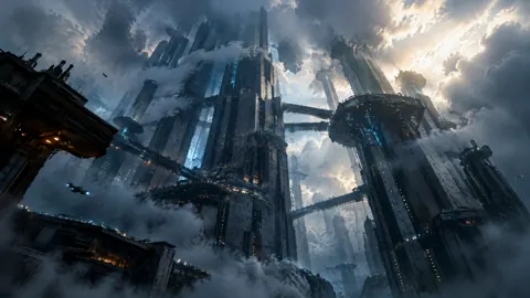 Brutalist Megacity Above Clouds