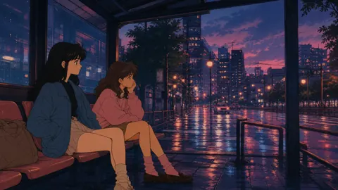 Two Girls at Tokyo Bus Stop