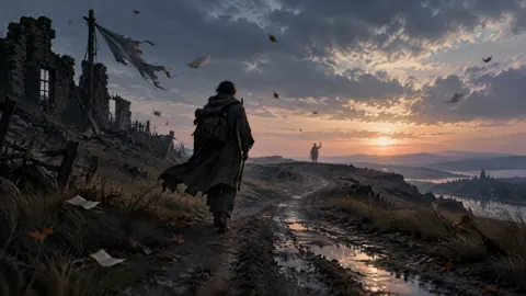 Cloaked Traveler on Muddy Road
