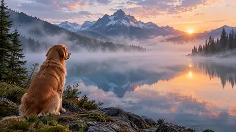 Golden Retriever by Alpine Lake