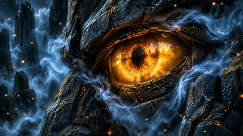 Glowing Eye in Basalt Face