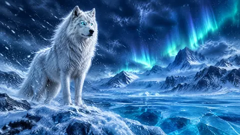 Arctic Wolf Under Aurora