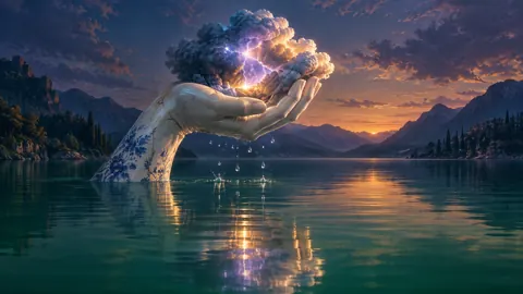 Porcelain Hand Holding Thundercloud