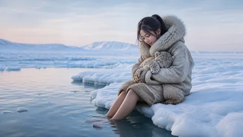 Korean Woman With Snow Leopard Cub
