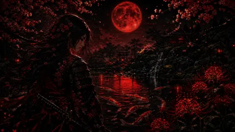 Female Samurai by Koi Pond