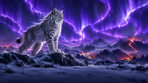 Lynx Under Violet Auroras