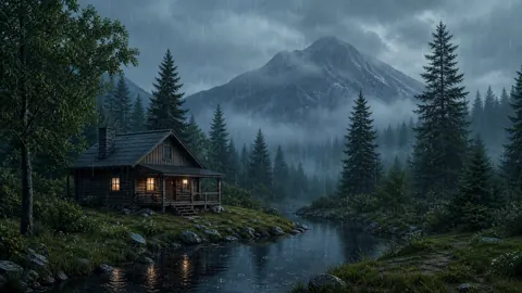 Wooden Cabin by Stream