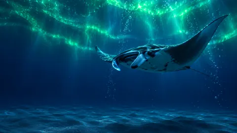 Manta Ray With Green Bioluminescence