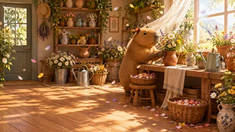 Capybara Arranging Wildflowers