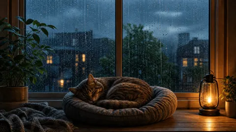 Sleeping Tabby by Rainy Window