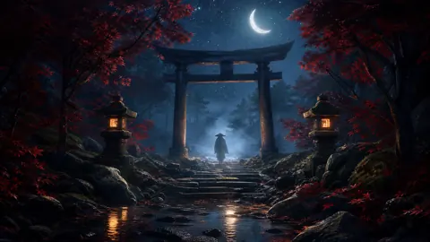Torii Gate With Lanterns