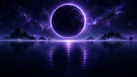 Violet Planet Over Obsidian Ocean