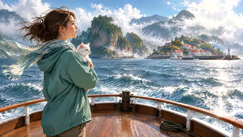 Woman With Kitten on Ferry