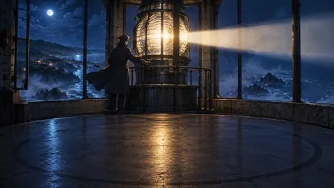 Lighthouse Keeper Tending Beacon