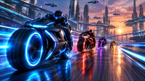 Futuristic Riders on Neon Track