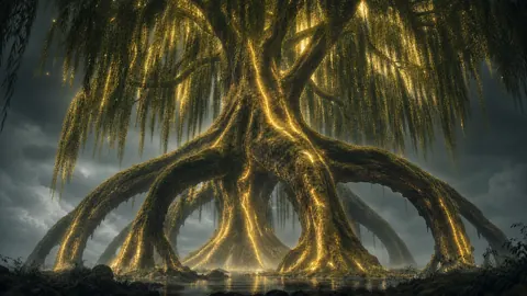 Glowing Willow Over Forest Pool