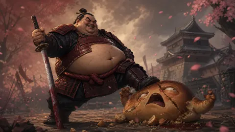 Samurai With Defeated Bread Roll