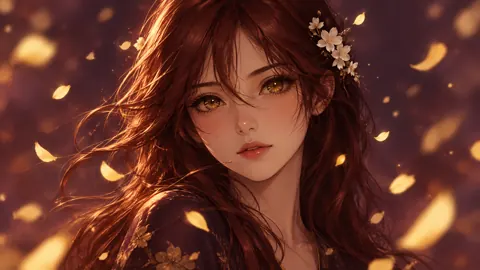 Auburn-Haired Woman with Blossoms