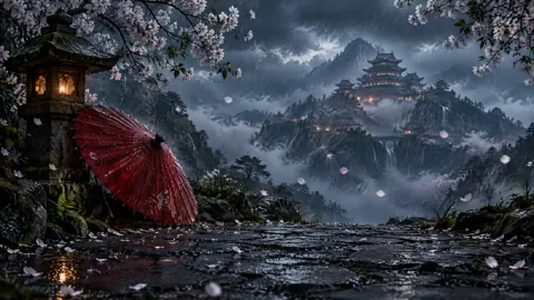 Red Umbrella by Pagoda