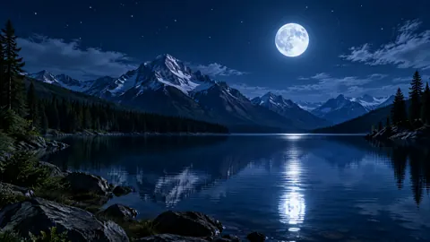 Moonlit Alpine Lake