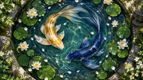 Koi Circling Garden Pool