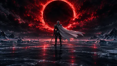 Armored Warrior Beneath Crimson Eclipse