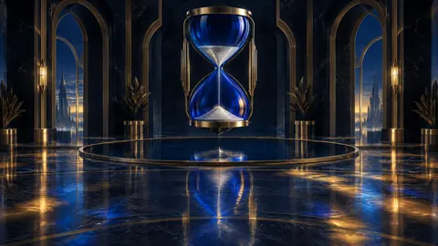 Blue Hourglass Over Reflecting Pool