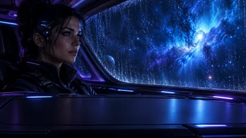 Cybernetic Navigator Watching Blue Nebula