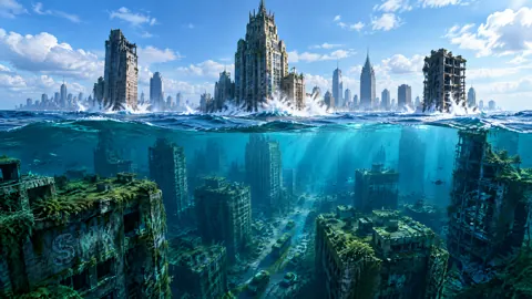 Flooded City Ruins Below