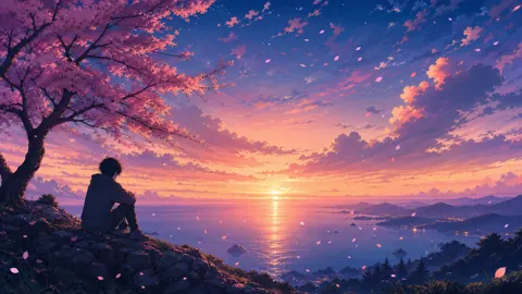 Hooded Figure Under Cherry Blossoms