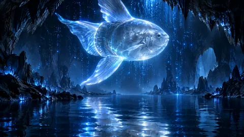 Glowing Moonfish Above Obsidian River