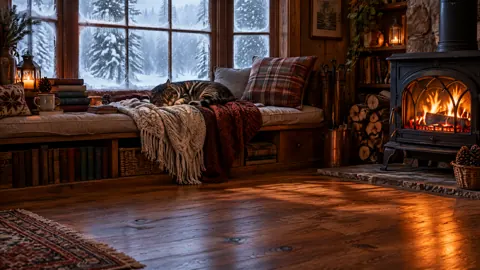 Tabby Cat by Snowy Window