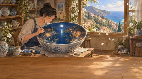 Ceramicist Painting Harbor Bowl