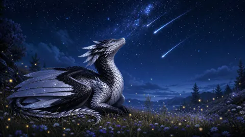 Silver Wyvern in Flower Meadow