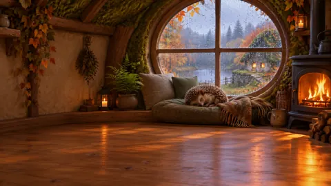 Sleeping Hedgehog by Rainy Window