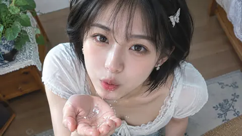 Woman Blowing Sparkling Water