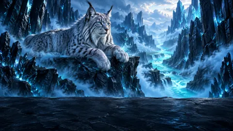 Giant Silver Lynx Above Canyon