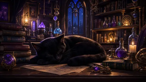 Black Cat on Wizard Desk