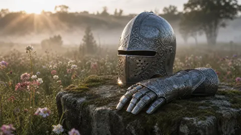 Silver Knight Helmet on Altar