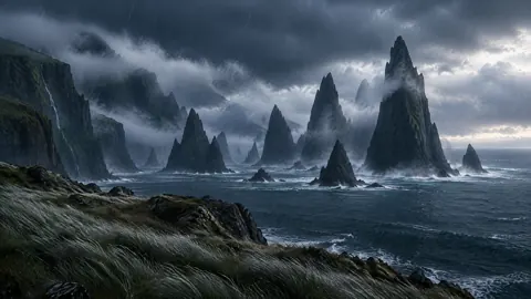 Basalt Spires in Rain