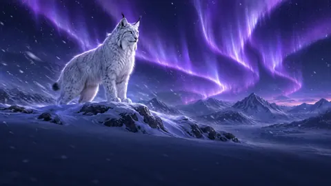 Arctic Lynx Under Violet Auroras