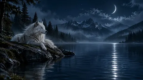 White Wolf by Alpine Lake