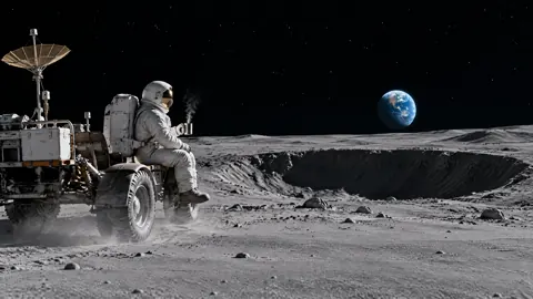 Astronaut With Coffee on Moon