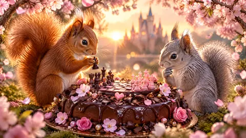 Squirrels Playing Chess on Cake