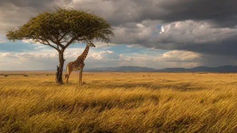 Giraffe Under Acacia Tree