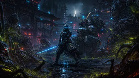 Cybernetic Samurai With Plasma Katana