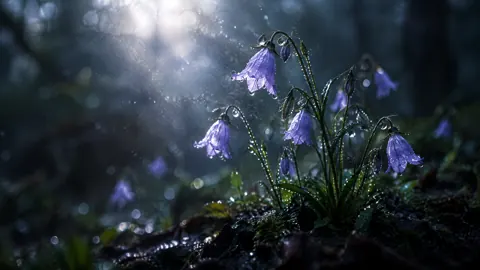 Dewy Violet Bellflowers at Dawn